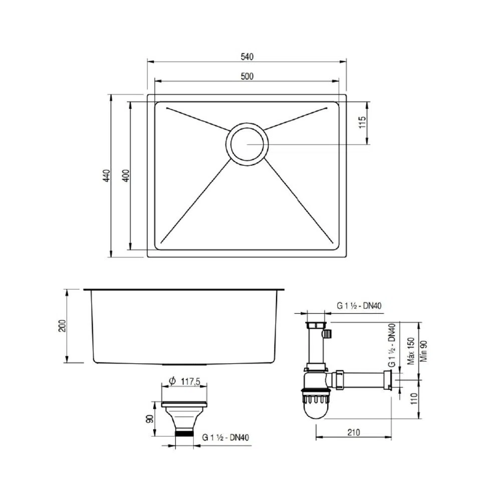 Kit Cuba Cozinha Aço Inox Gold 500x400x200 Mm Japi - jurunense